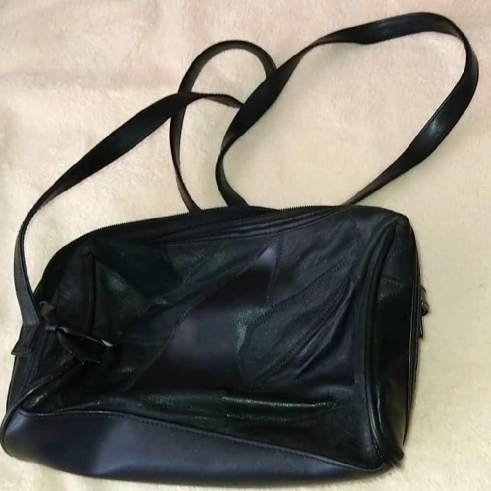 Black leather purse with shoulder strap
